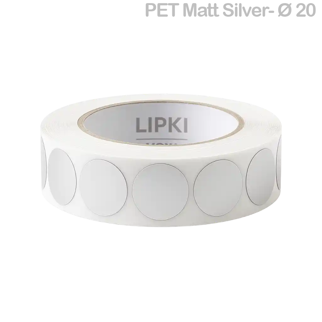 Круглые самоклеящиеся этикетки PET Matt Silver Ø 20 мм