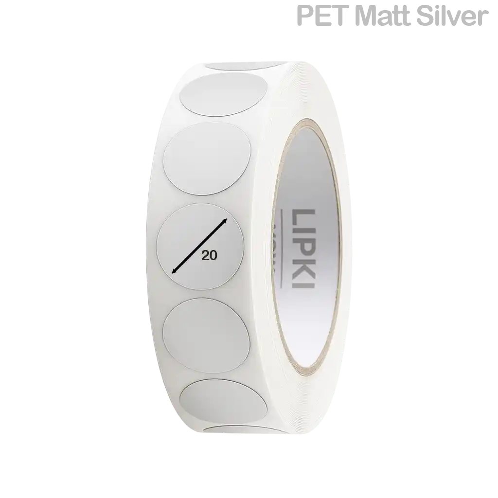 Круглые этикетки PET Matt Silver Ø 20 мм 2000 шт в рулоне